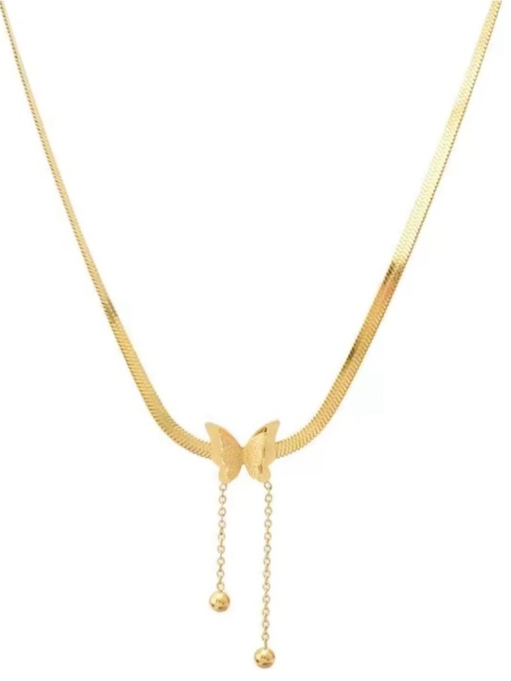 18k Gold Plated Gold Butterfly Herringbone Chain Necklace